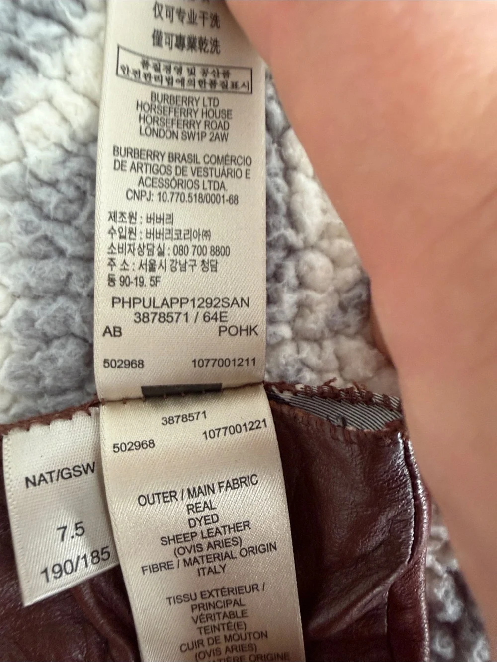 Burberry Brown Leather Gloves Nova Check Lining Women’s Size 7.5